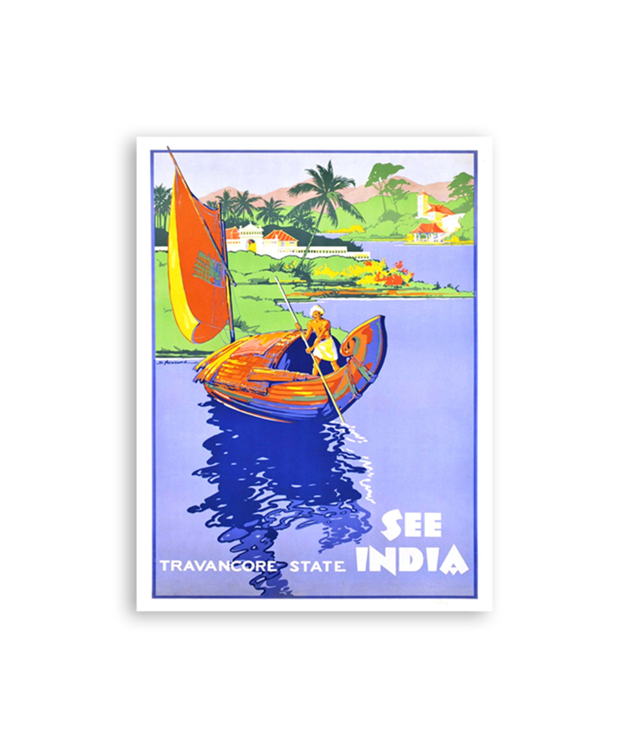 India Travel Poster Travancore State Wall Art Retro Print (XR3438)