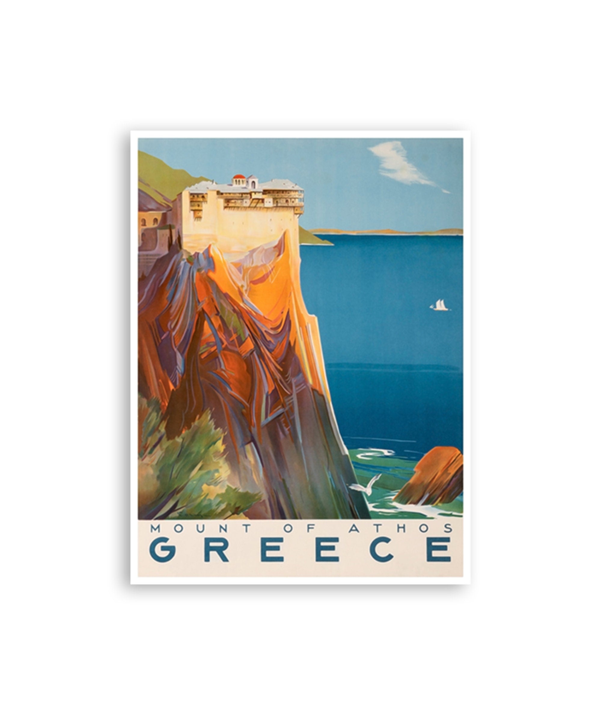 Vintage Greece Art Mount Athos Print Greek Travel Poster Home Decor (XR1951)