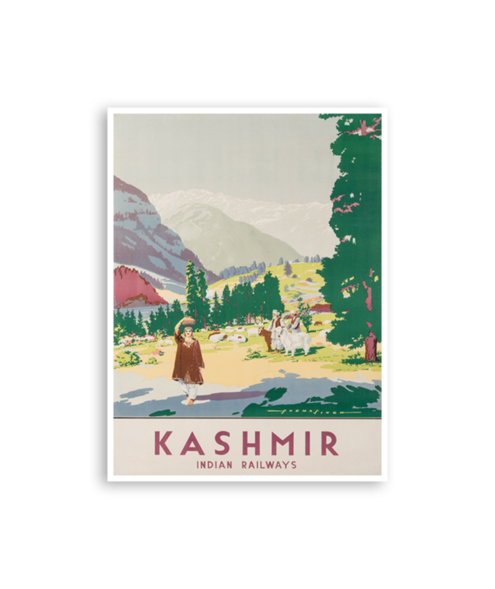 Vintage Kashmir Art India Travel Poster Print Indian Wall Decor (XR3346)