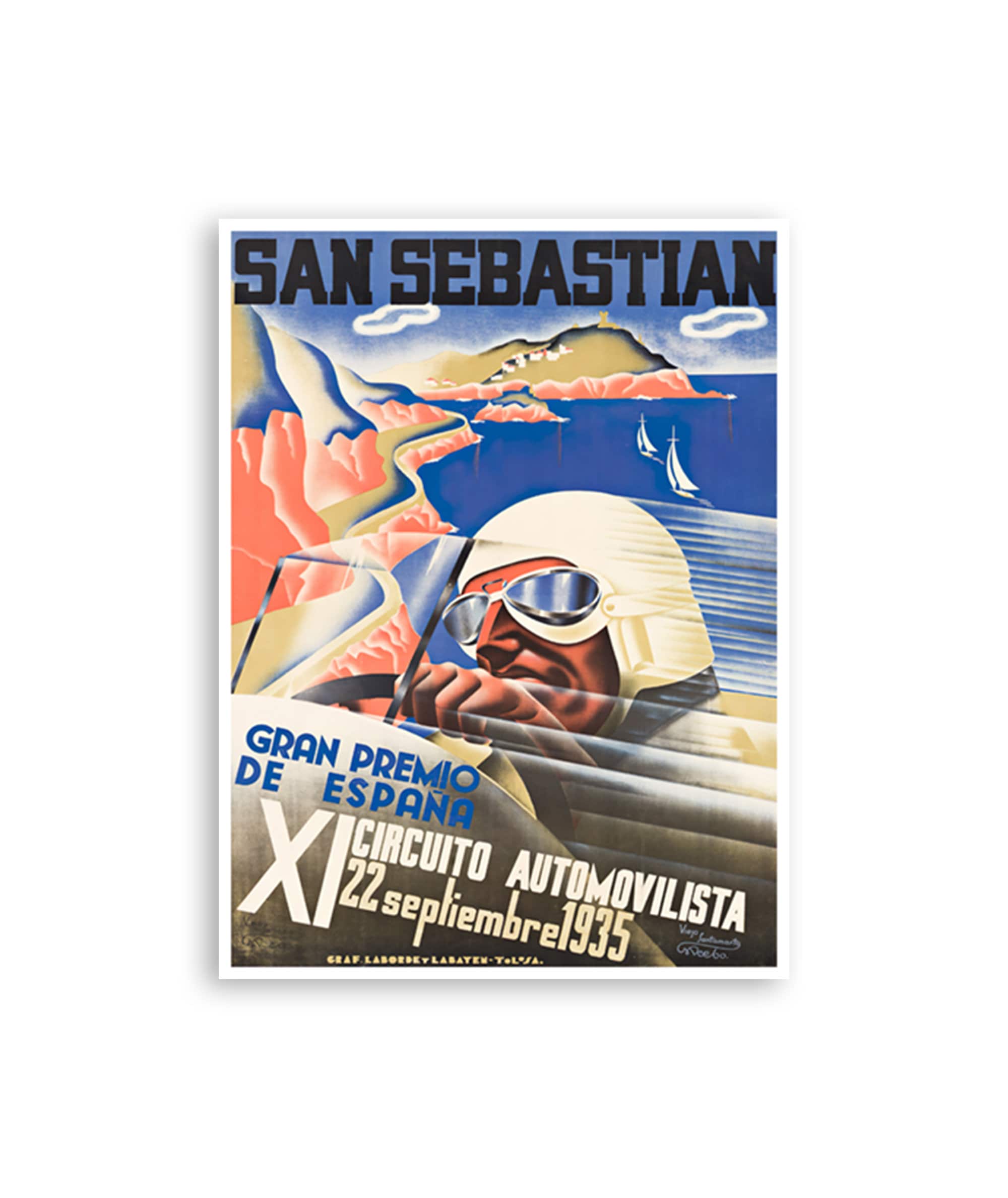 San Sebastian Art Retro Race Car Print Spain Travel Poster Spanish Print (H1334)