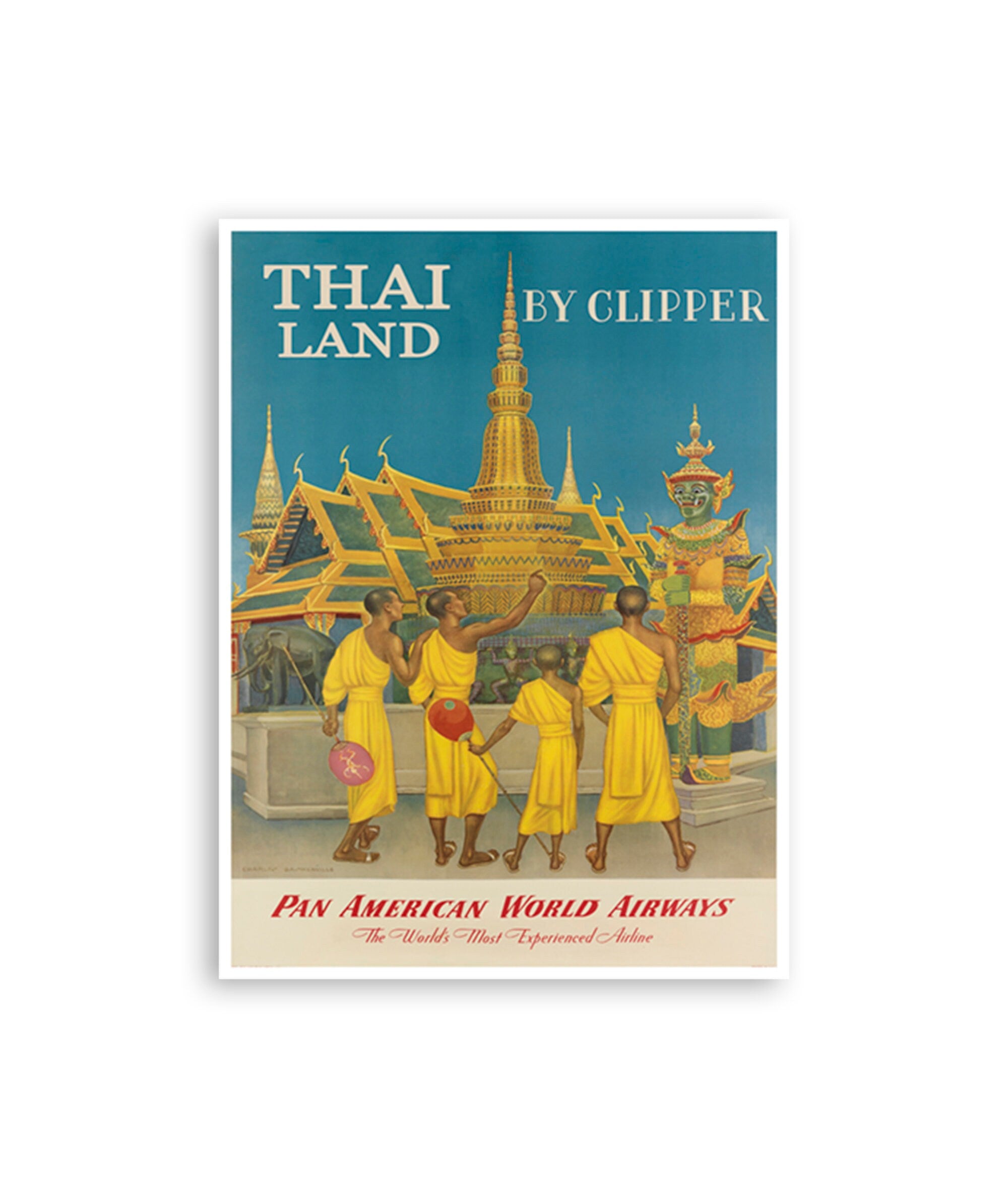 Thailand Art Thai Decor Vintage Travel Poster Buddhist Monks Print (XR3756)