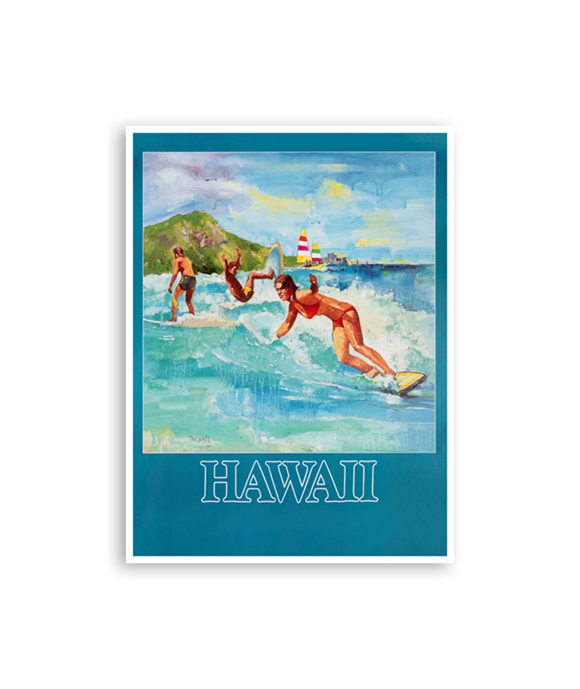 Vintage Hawaii Surfing Poster Travel Print Hawaiian Surf Decor (H1392)