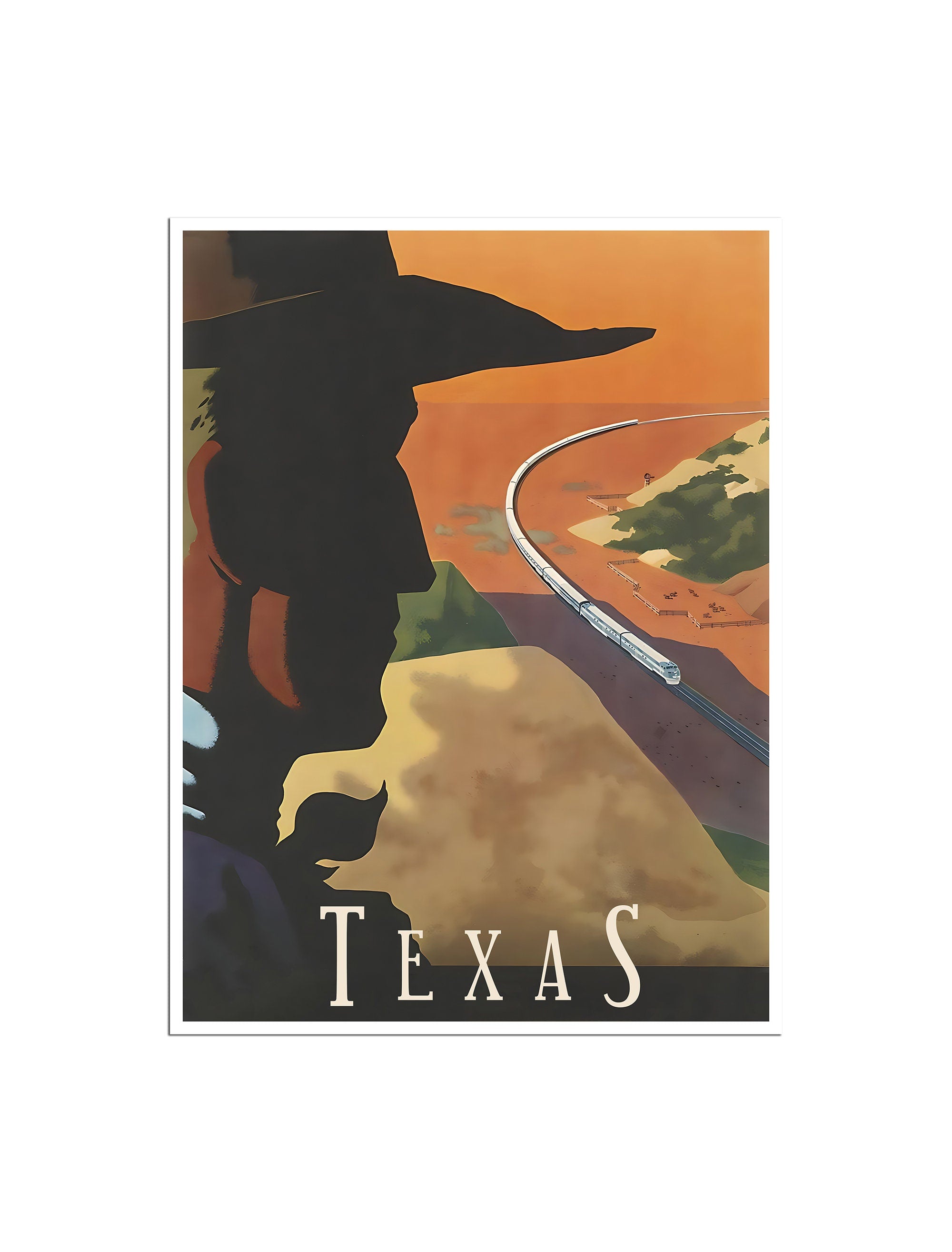Texas Landscape Art Vintage Travel Poster Train Print (H1501)