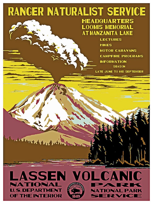 National Parks Poster Lassen Volcanic Travel Art Print Advertising Poster (TR35)