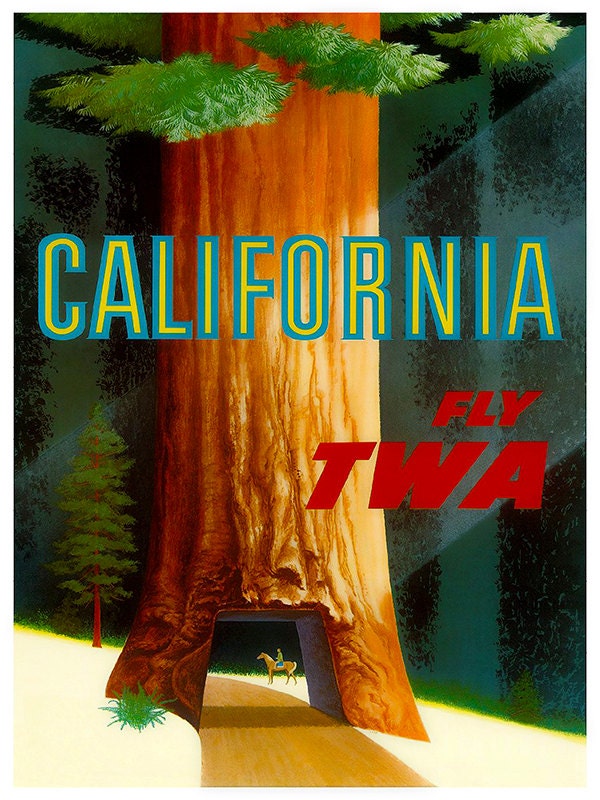 California Travel Poster Red Woods Vintage Art Print (TR20)