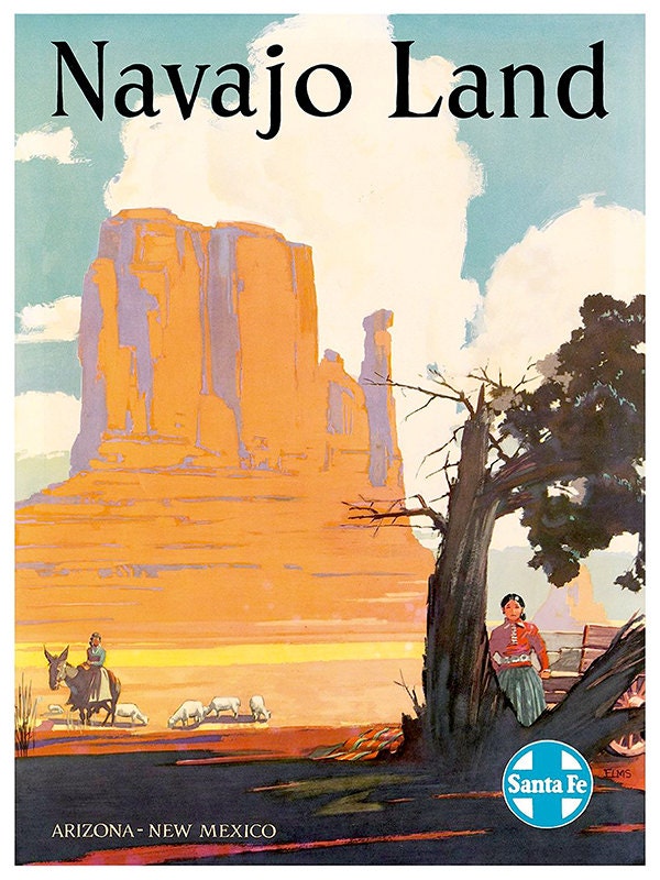 Navajo Land Travel Poster Vintage Santa Fe Art Print (TR22)
