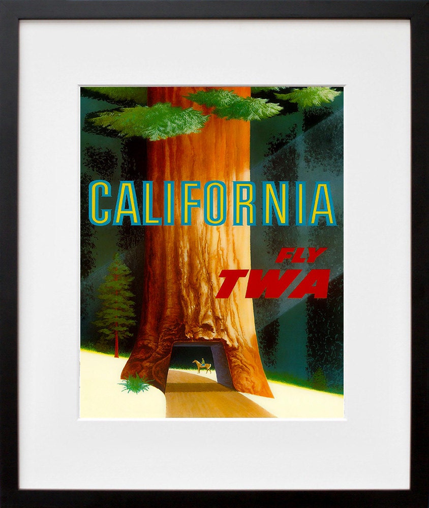 California Travel Poster Red Woods Vintage Art Print (TR20)
