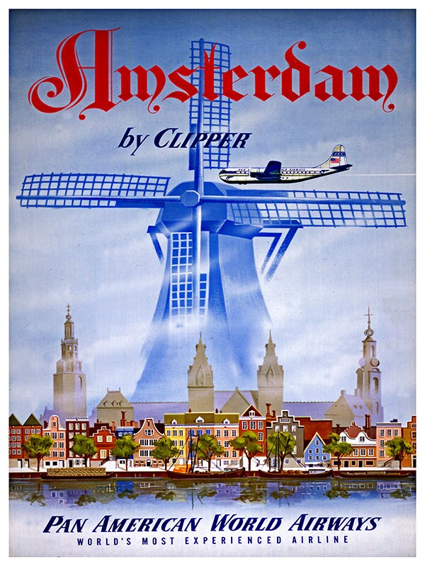 Amsterdam Pan Am Travel Poster Vintage Art Print (TR13)