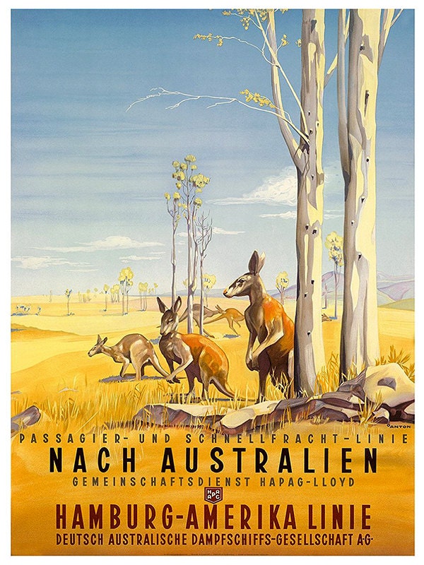 Australia Art Print Kangaroo Travel Poster (TR99)
