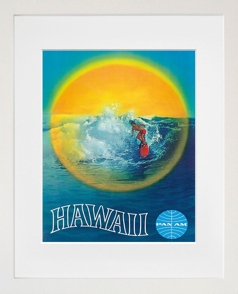 Surfing Art Print Hawaii Travel Poster (TR96)