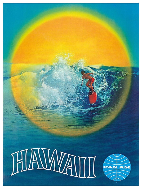 Surfing Art Print Hawaii Travel Poster (TR96)