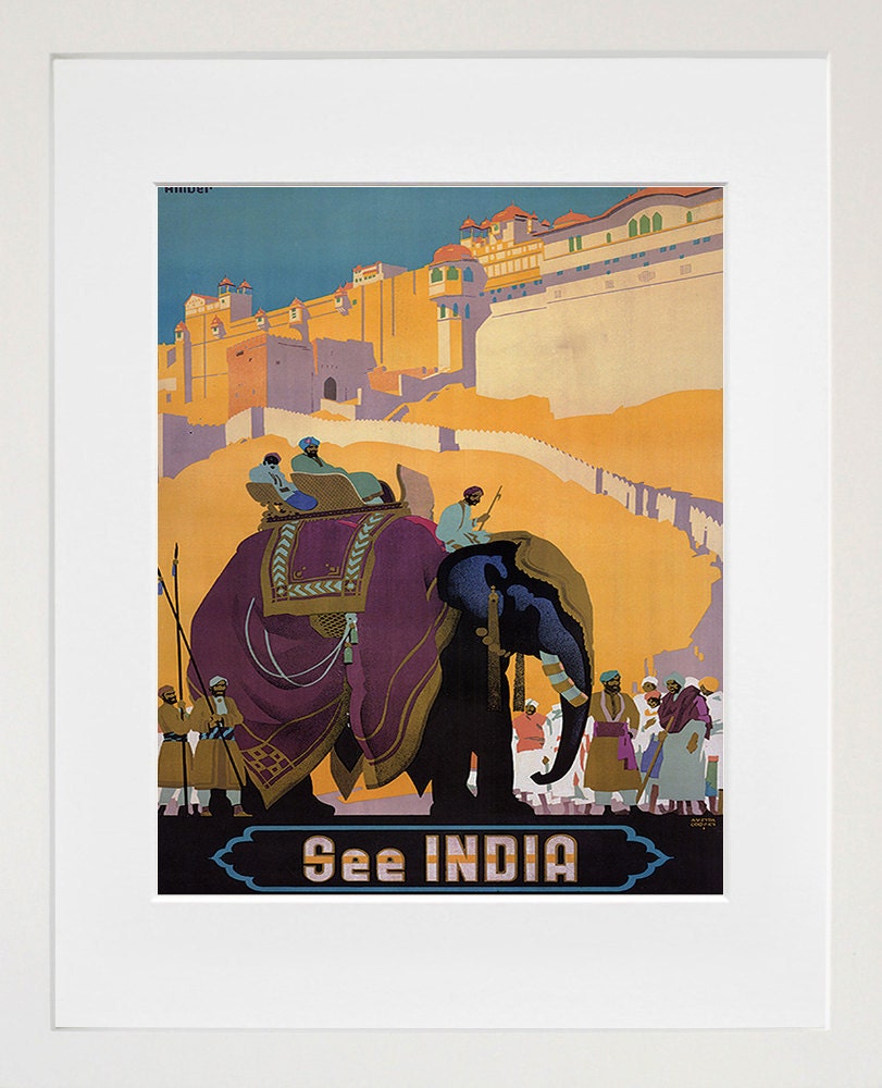 India Art Wall Decor Travel Poster Elephant Print Vintage (ZT229)