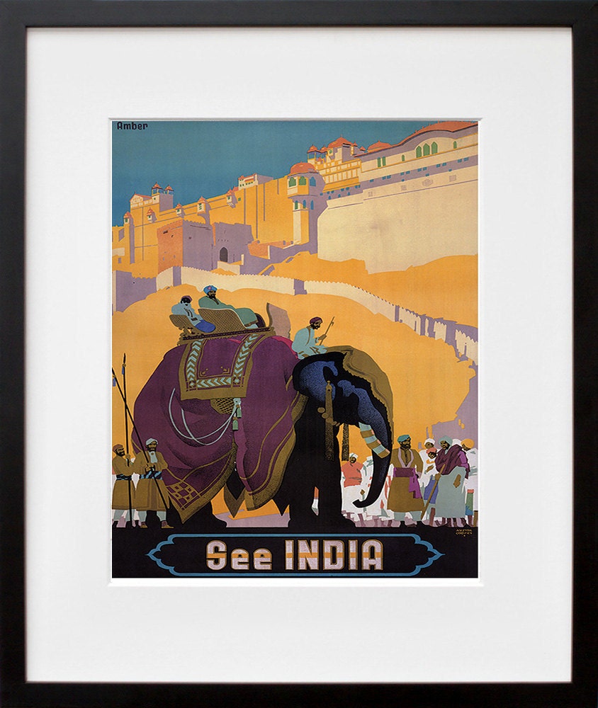 India Art Wall Decor Travel Poster Elephant Print Vintage (ZT229)