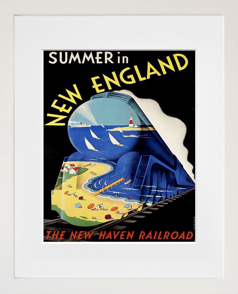 Train Art Travel Poster New England Print Vintage (ZT248)