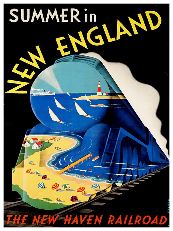 Train Art Travel Poster New England Print Vintage (ZT248)