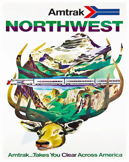 Amtrak Travel Poster Northwest Print Railroad Art (XR124)