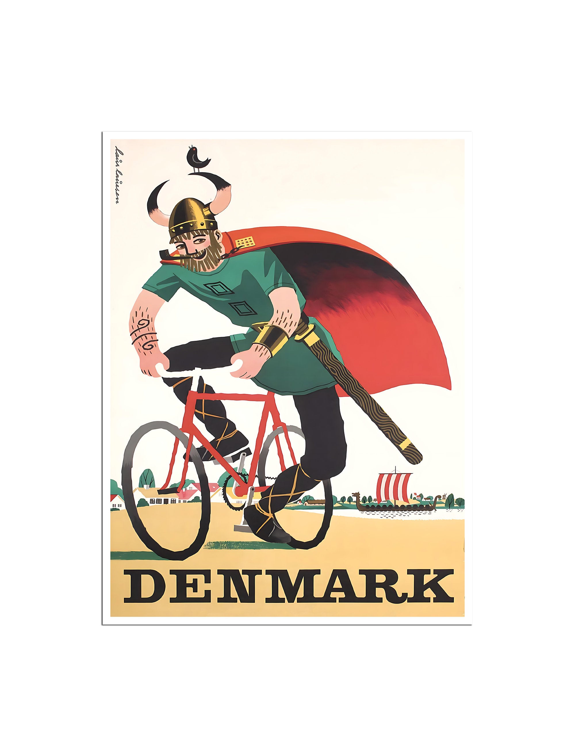 Denmark Viking Art Danish Travel Poster Vintage Biking Print (H1551)