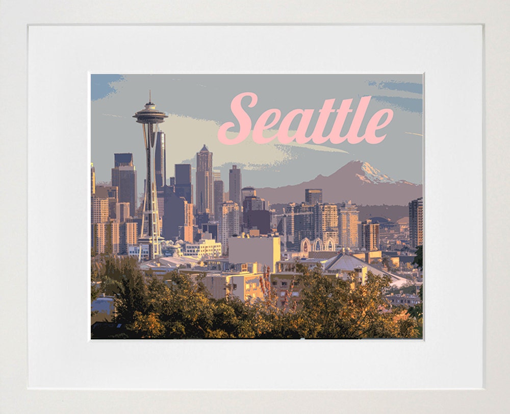 Seattle Art Travel Poster Skyline Print Home Decor (ZB4)