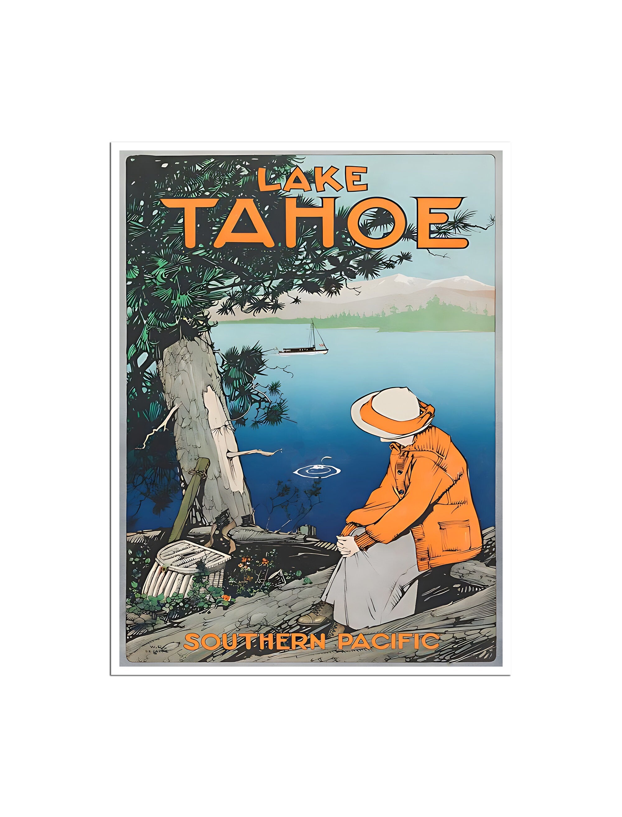 Lake Tahoe Art Nevada Travel Poster Vintage Nature Print (H1557)