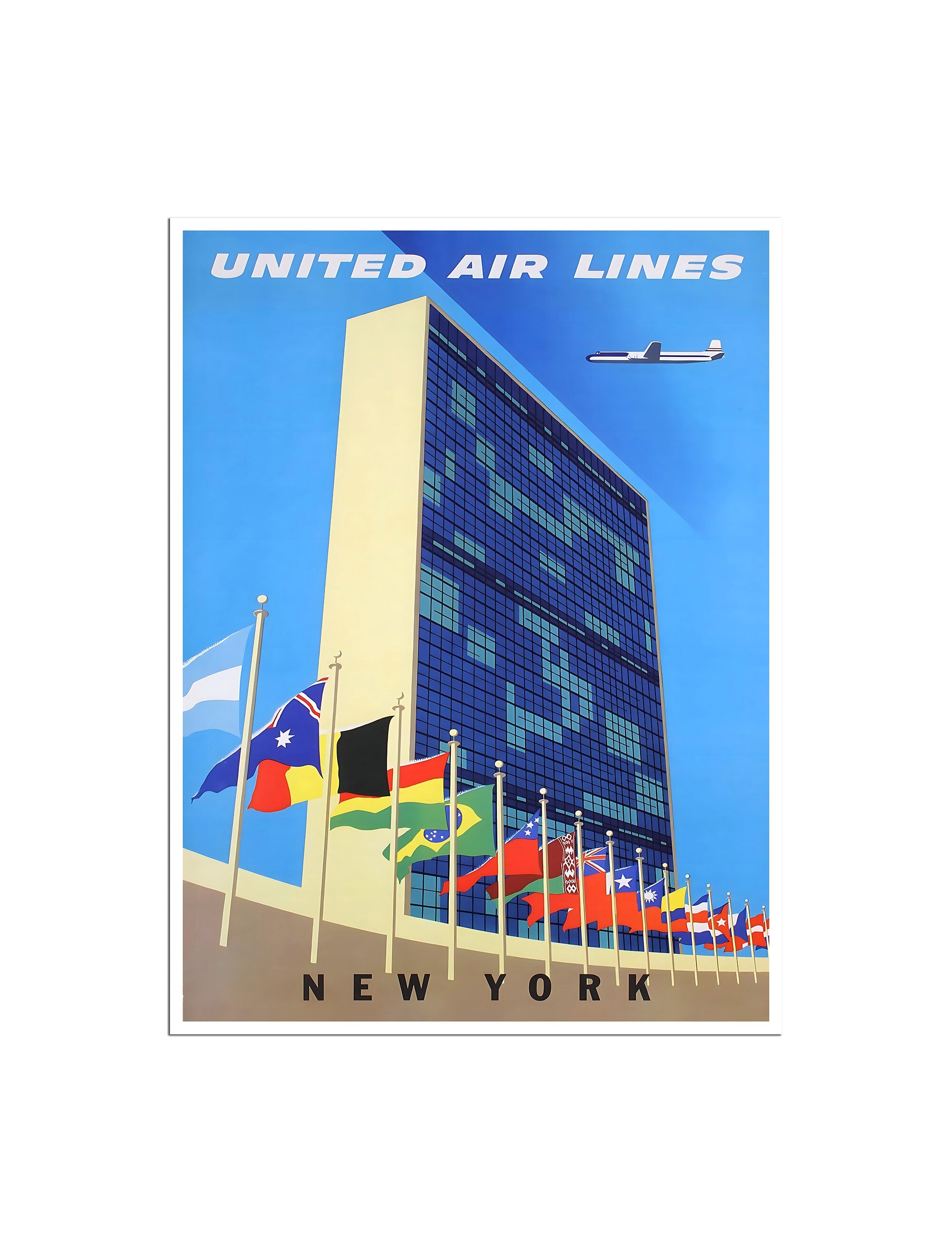 United Nations Building Art New York Travel Poster Vintage NY Print (H1555)