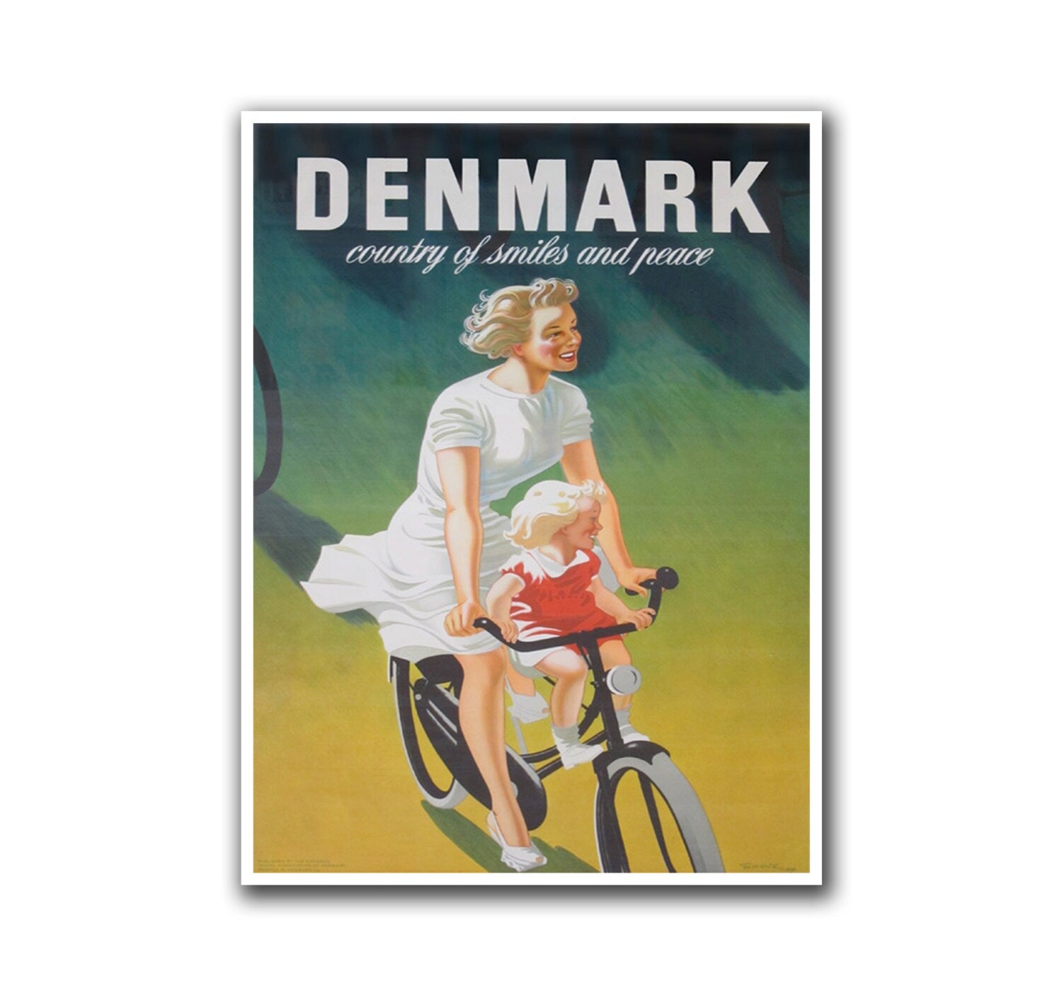 Denmark Travel Poster Vintage Biking Art Print (H120)