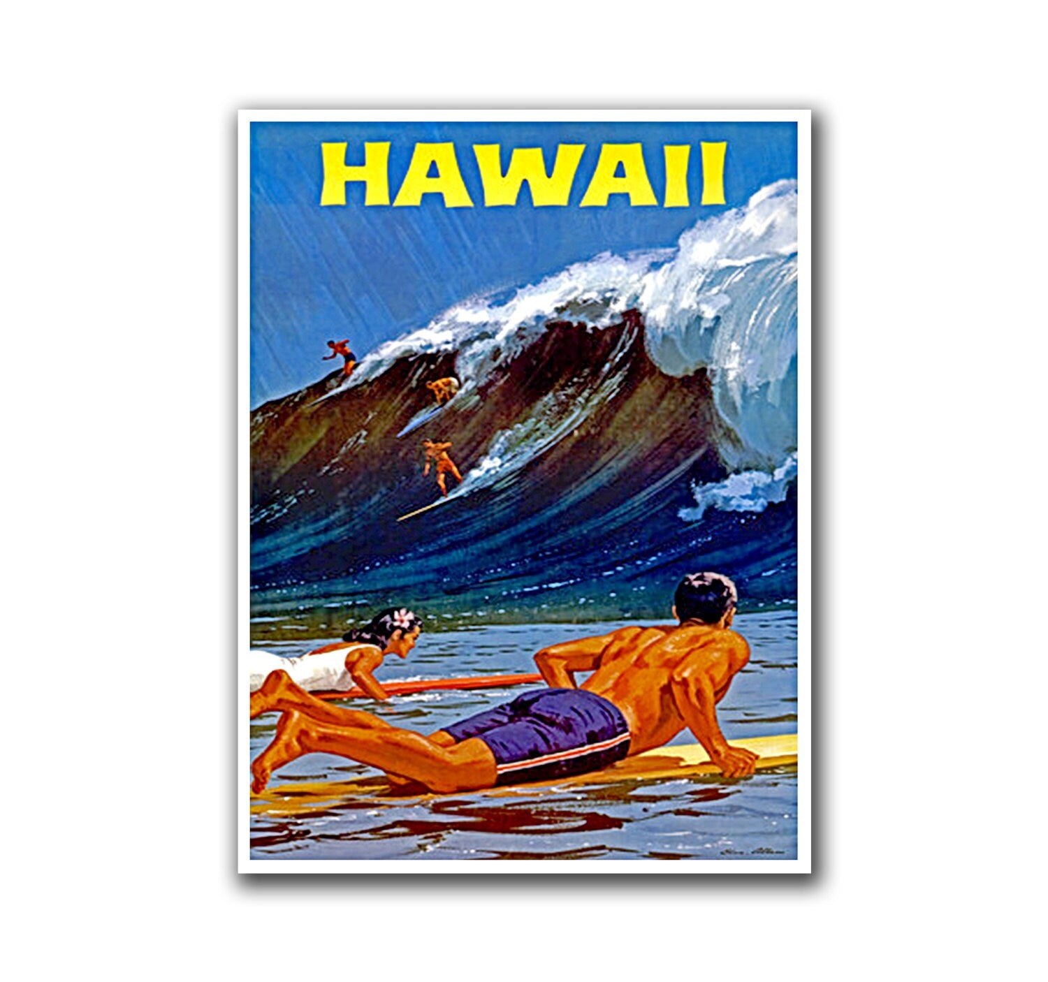 Hawaii Travel Decor Surfing Poster Art Retro Decor Print (H203)