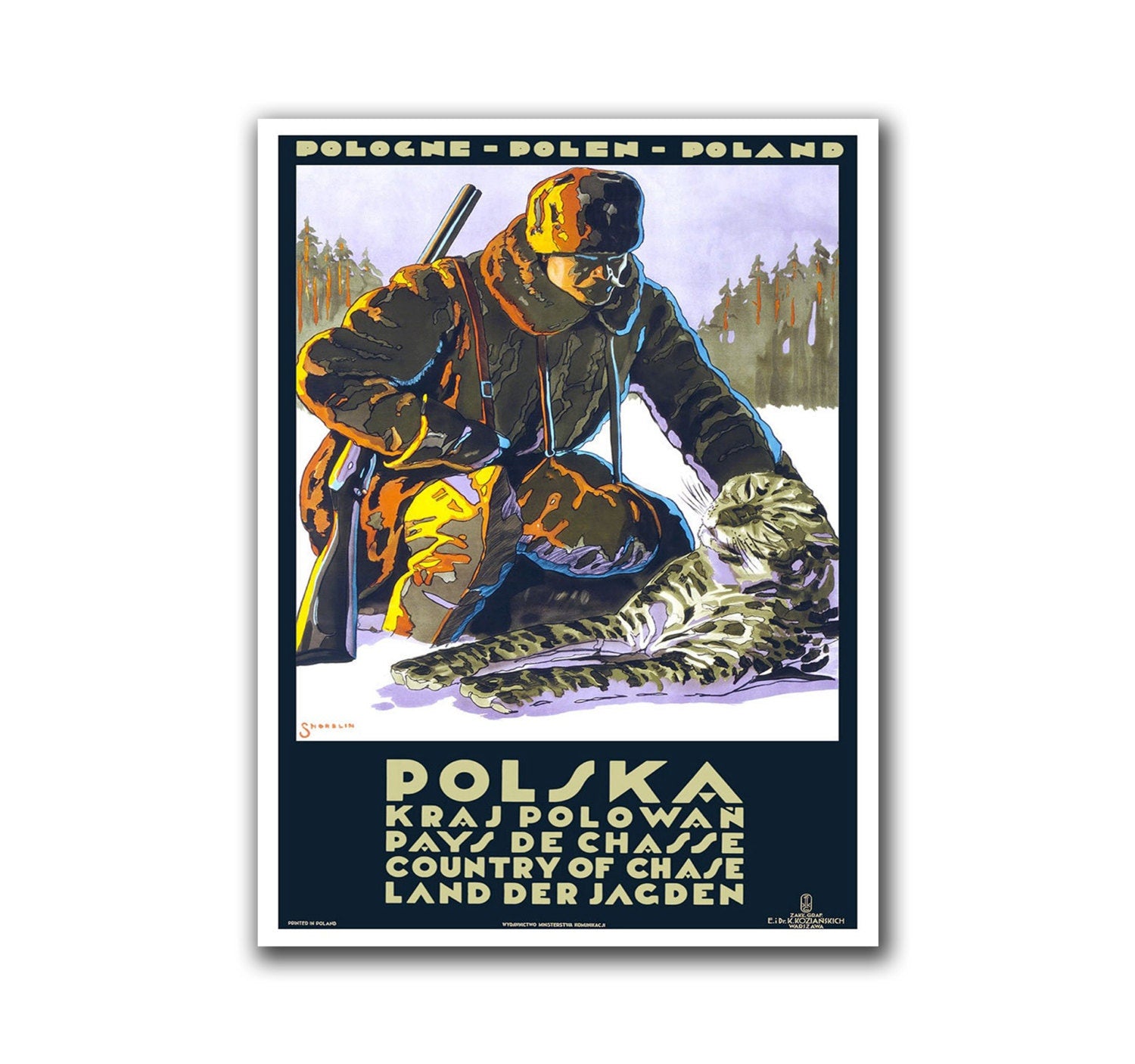 Polish Travel Poster Poland Hunting Decor Travel Art Retro Print (H82)