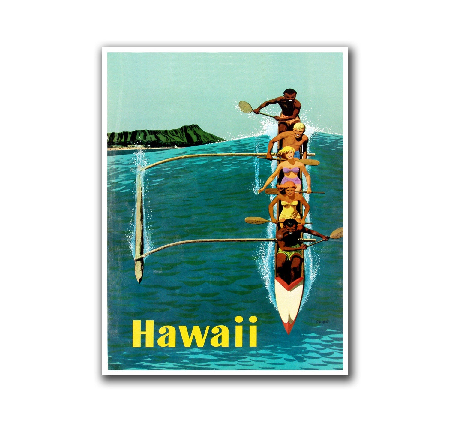 Retro Poster Hawaii Travel Art Hawaiian Home Decor Sports Wall Art Print (H160)