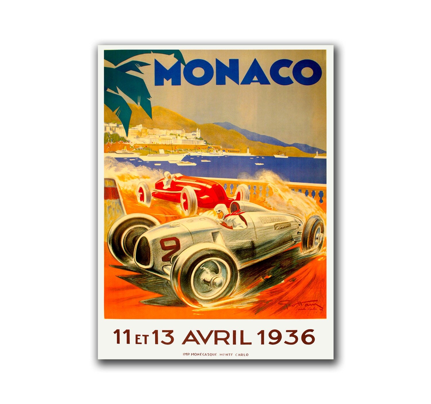 Retro Art Race Car Monaco Travel Poster Home Decor Sports Wall Art Print (H164)