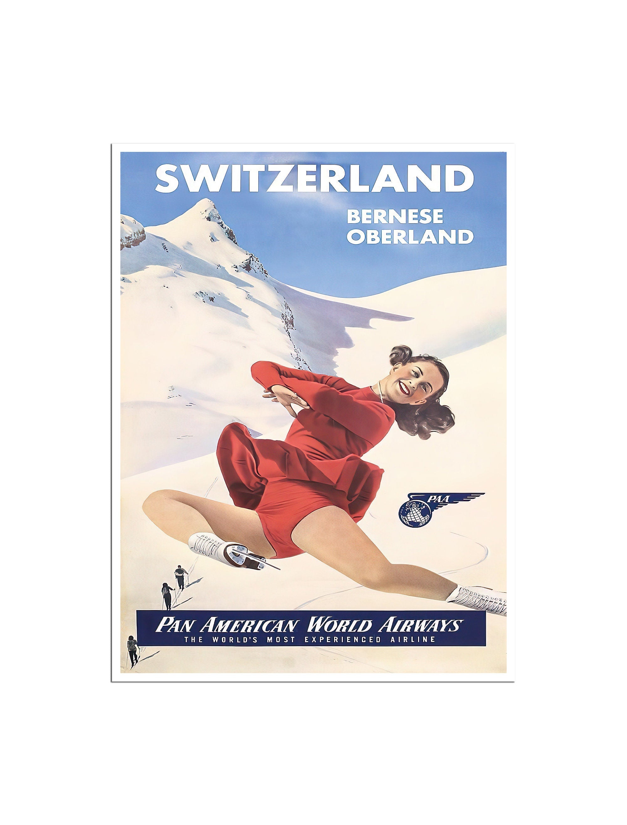 Switzerland Ski Poster Bernese Oberland Art Swiss Travel Print (H1573)