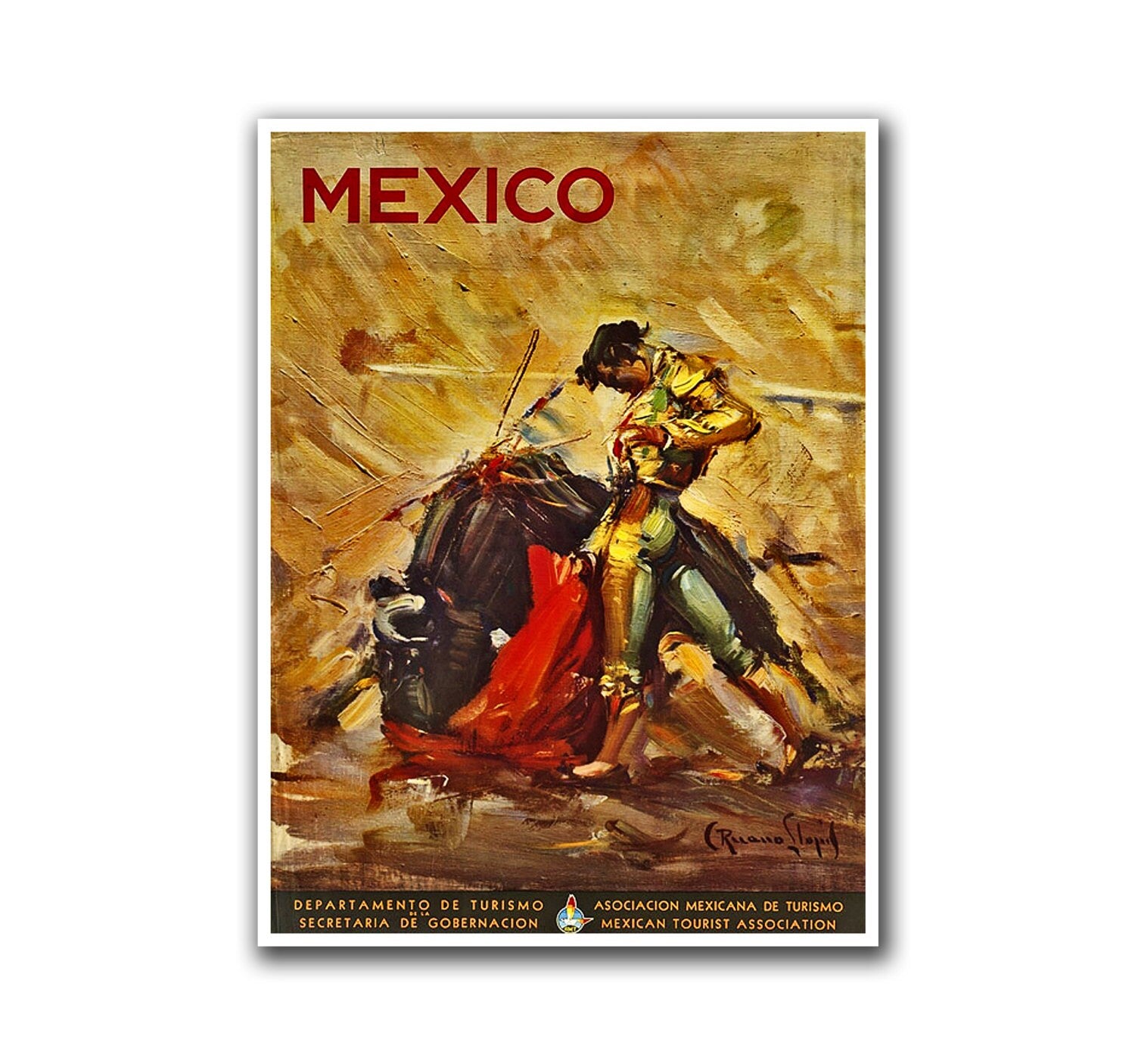 Mexico Travel Poster Wall Art Bullfighter Print Sports Mexican Decor (H130)