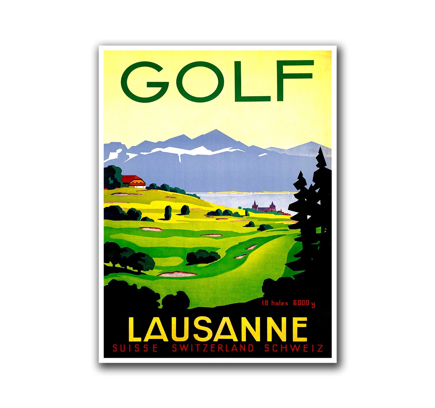 Swiss Travel Poster Wall Art Golf Print Sports Decor (H158)