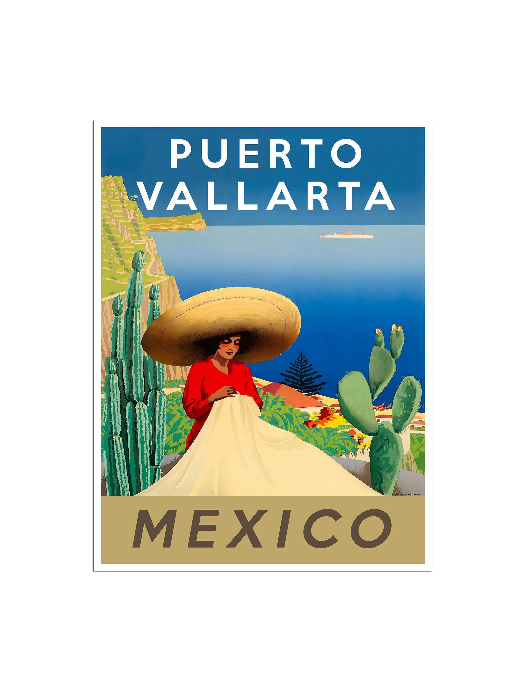 Puerto Vallarta Poster Mexican Travel Print Mexico Vintage Art (xr4696)