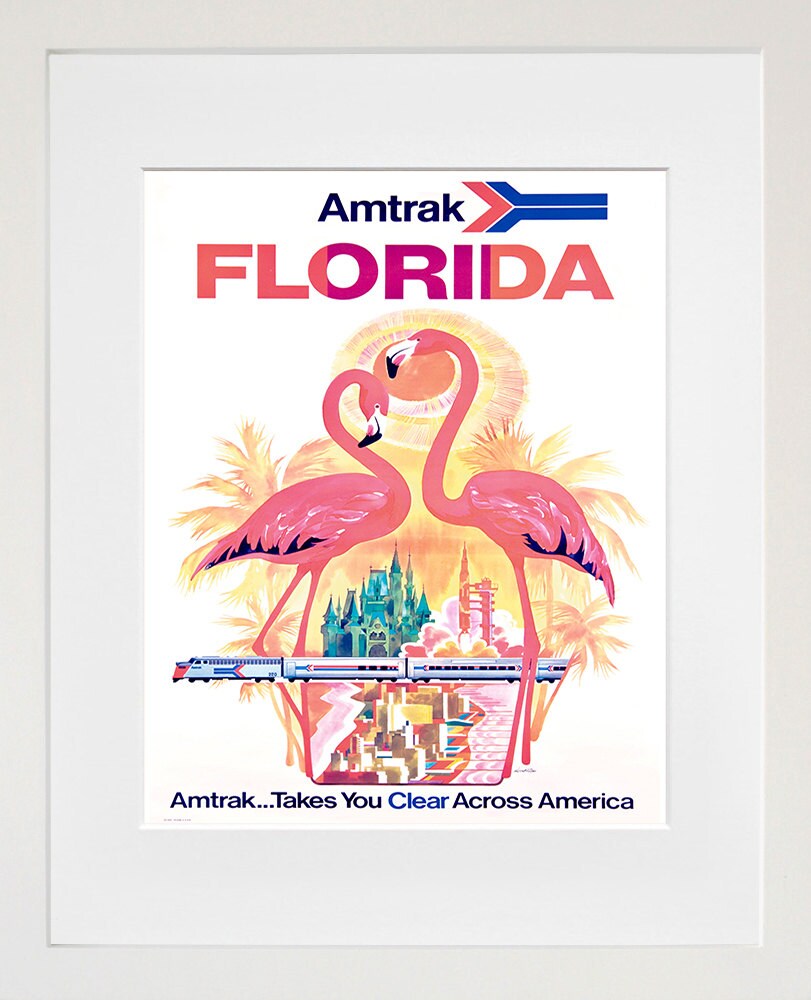 Florida Art Wall Decor Flamingo Retro Travel Poster  (ZT626)