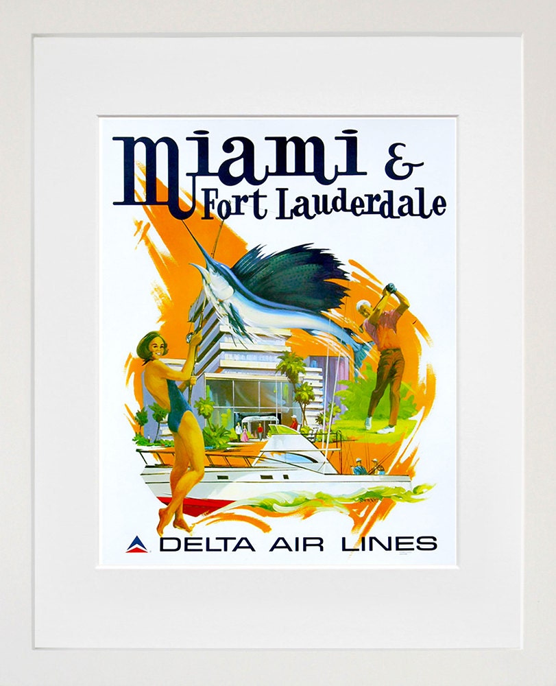 Florida Art Wall Decor Miami Fort Lauderdale Retro Travel Poster  (ZT677)