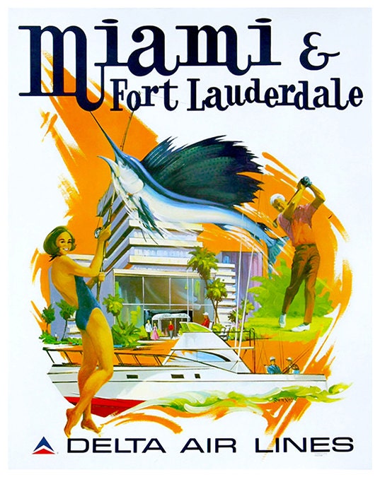 Florida Art Wall Decor Miami Fort Lauderdale Retro Travel Poster  (ZT677)