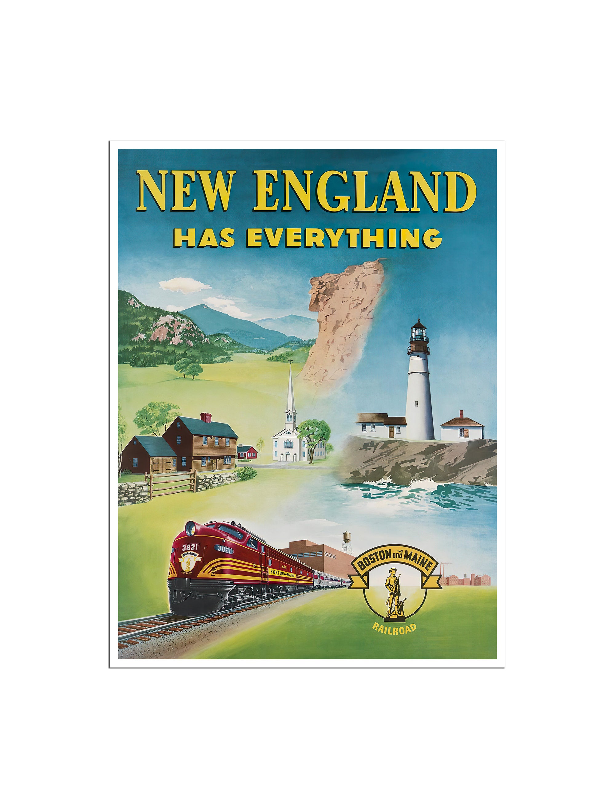 New England Art Vintage Print Travel Poster Railroad Sign (H1587)