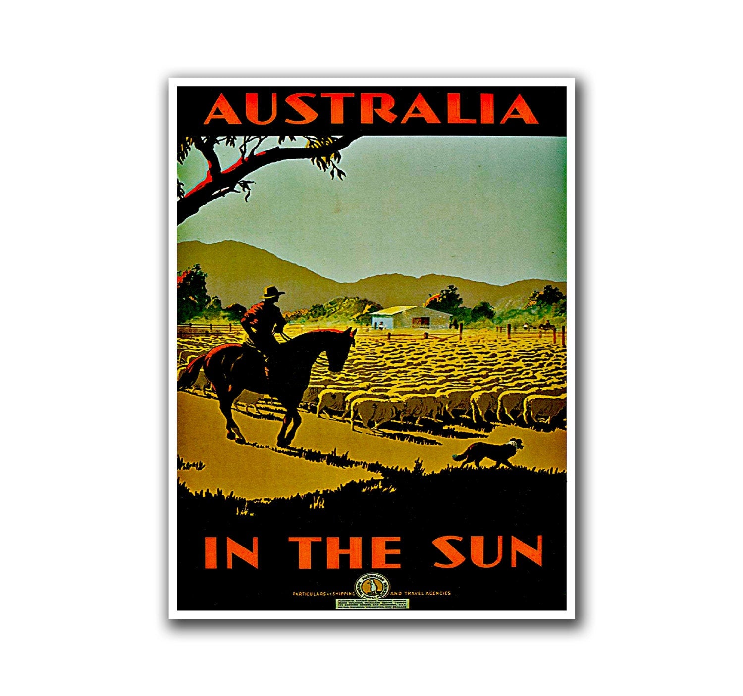 Australia Travel Poster Horseback Riding Art Print (H157)