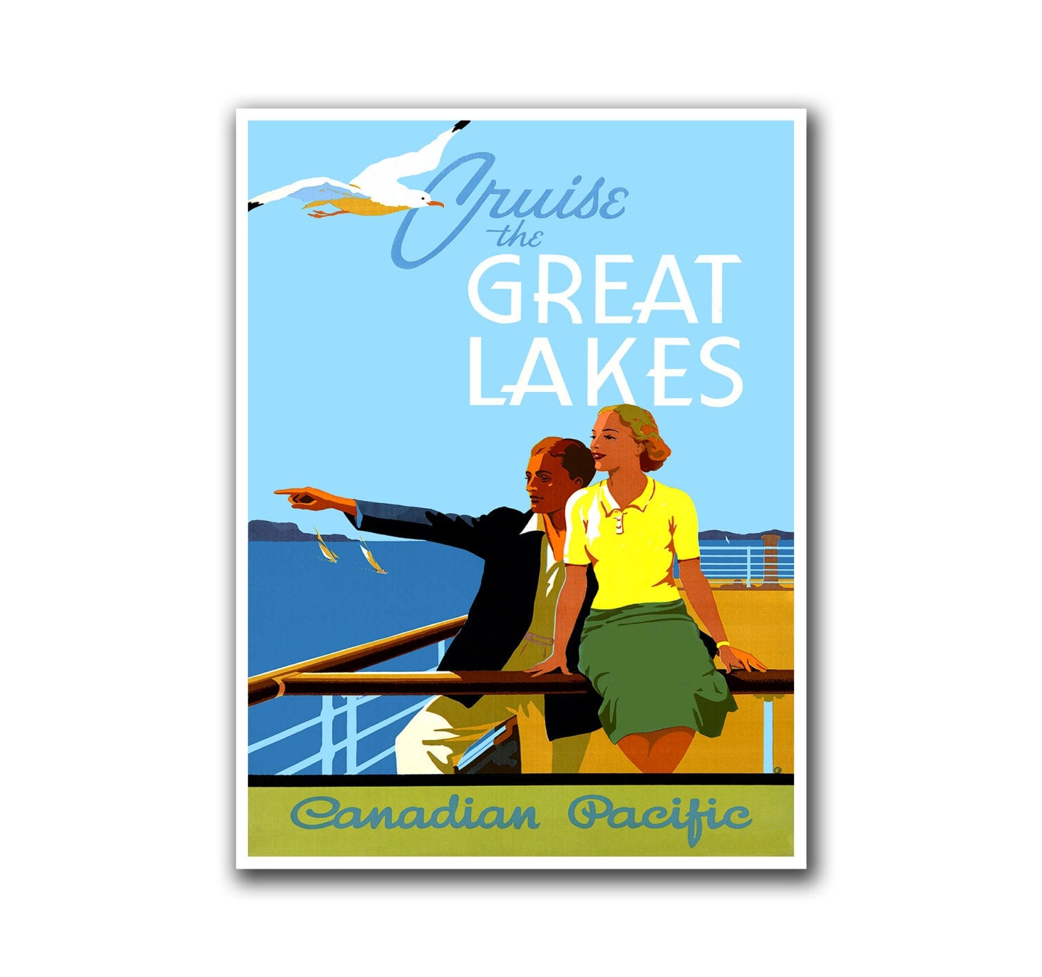 Great Lakes Travel Poster Cruise Ship Wall Art Vintage Print (H247)