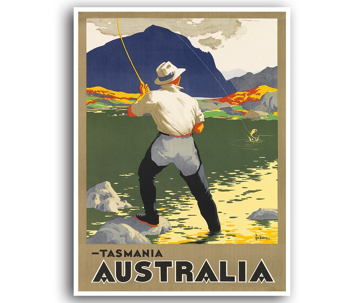 Australia Art Tasmania Travel Poster Fly Fishing Home Decor Retro Print (XR697)